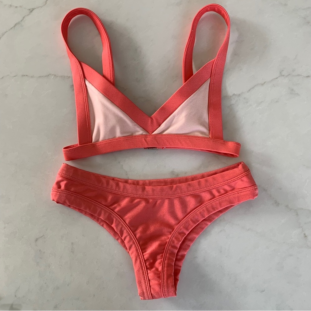 FAE Swim Bikini House Lais Top XS and Lluka Bottom S Coral Pink Flamingo Cheeky